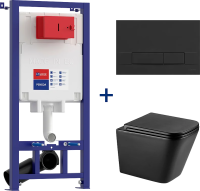 Комплект Lemark Florex 100802234, безободковый, с микролифтом, кнопка смыва матовая черная soft touch