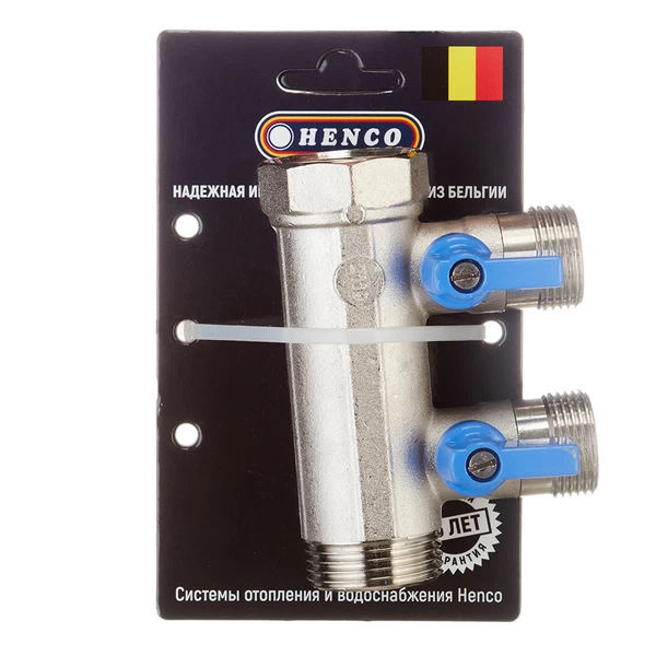 коллектор henco 1 вр(г) х 2 выхода 3/4 нр(ш) ек х 1 нр(ш) с шаровыми кранами, vb060502-blauw