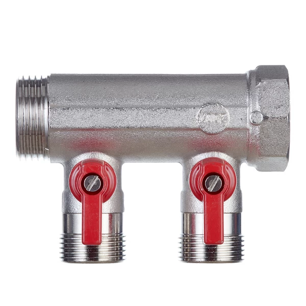 коллектор henco 1 вр(г) х 2 выхода 3/4 нр(ш) ек х 1 нр(ш) с шаровыми кранами, vb060502-rood