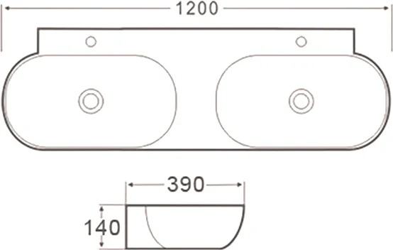 раковина santiline sl-2113 накладная/подвесная, 120x39 см, двойная, белая