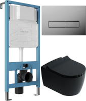 Комплект 3 в 1 Унитаз подвесной STWORKI Ноттвиль SETK3104-2616 черный + Инсталляция Aqueduto Tecnica TEC01 + Кнопка Retangulo RET0100 цвет хром