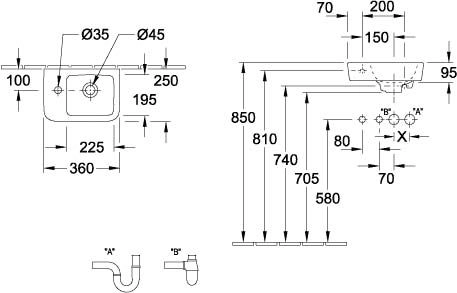 раковина villeroy & boch o.novo 434236t2 подвесная, 36x25xh14,5см, альпийский белый