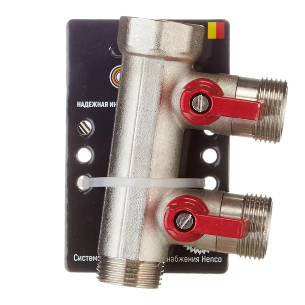 коллектор henco 3/4 вр(г) х 2 выхода 3/4 нр(ш) ек х 3/4 нр(ш) с шаровыми кранами, vb050502-rood
