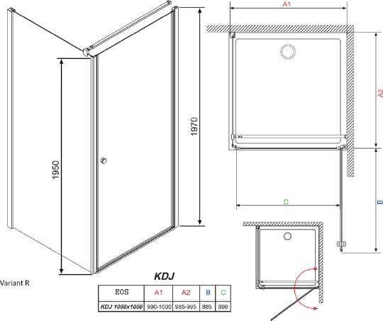 душевой уголок radaway eos kdj 100 прозрачное стекло r