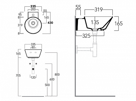 раковина накладная/ подвесная 34 см simas wave wa 05