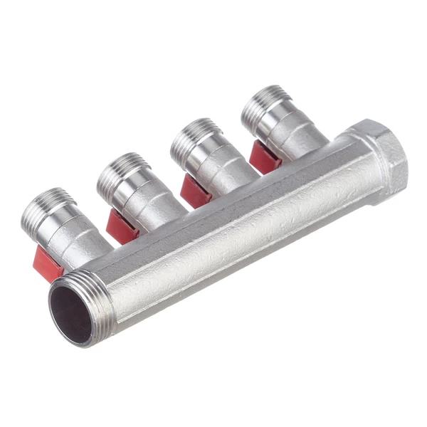 коллектор henco 1 вр(г) х 4 выхода 3/4 нр(ш) ек х 1 нр(ш) с шаровыми кранами, vb060504-rood