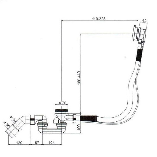 слив-перелив для ванны villeroy&boch u90960461, удлиненный, белый/хром