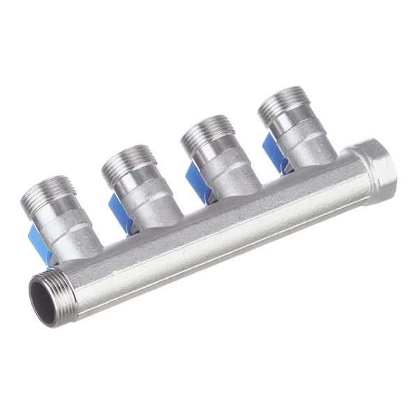 коллектор henco 3/4 вр(г) х 4 выхода 3/4 нр(ш) ек х 3/4 нр(ш) с шаровыми кранами, vb050504-blauw