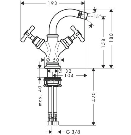 смеситель axor montreux 16520820 для биде, с донным клапаном, никель матовый
