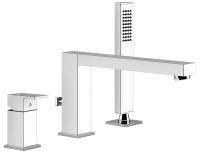 Смеситель Gessi Rettangolo 20037#031 для ванны на 3 отверстия, с переключателем, изливом 19.5 см и ручным душем, цвет хром