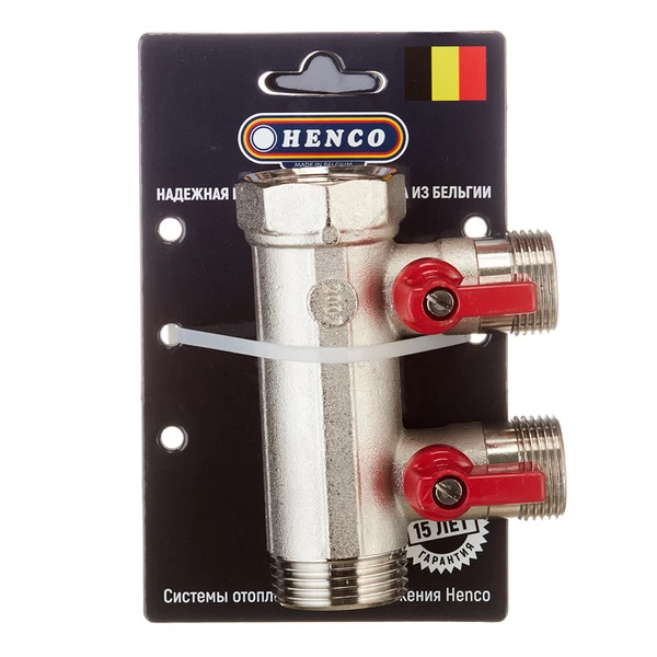 коллектор henco 1 вр(г) х 2 выхода 3/4 нр(ш) ек х 1 нр(ш) с шаровыми кранами, vb060502-rood