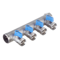 Коллектор Henco 1 ВР(г) х 4 выхода 3/4 НР(ш) ЕК х 1 НР(ш) с шаровыми кранами, VB060504-BLAUW