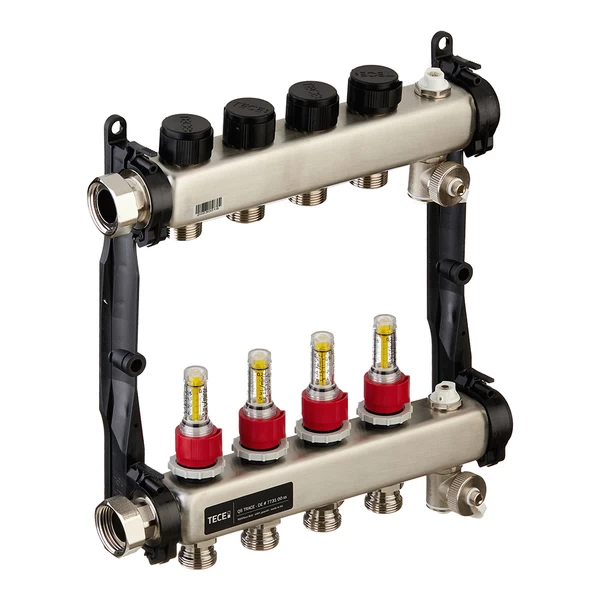 коллектор для теплого пола tece 1 вр(г) х 4 выхода 3/4 нр(ш) ек х 1 вр(г) с расходомерами, 77310004