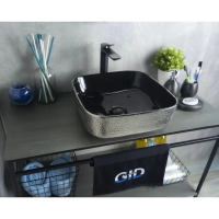 Раковина в ванную накладная CeramaLux 39 см D1303H020 черный, серебро