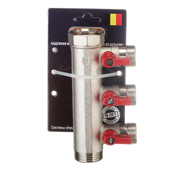 коллектор henco 1 вр(г) х 3 выхода 3/4 нр(ш) ек х 1 нр(ш) с шаровыми кранами, vb060503-rood