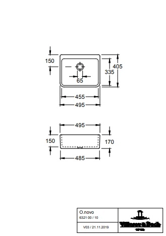 раковины villeroy & boch o.novo 63211001 накладная, 49,5x40xh17см, альпийский белый