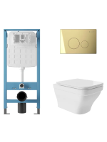 Комплект 4 в 1 Aqueduto Esteta AQDS240 безободковый, с микролифтом, CIRCULO Novo кнопка смыва шлифованное золото