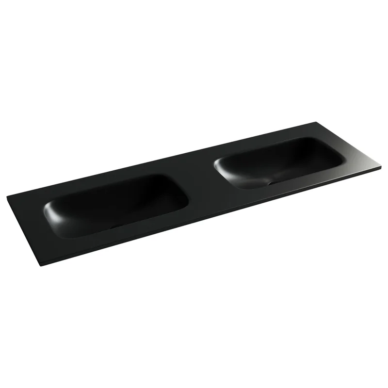 Мебельная раковина Ceramicanova Grace прямоугольная 141см с двумя чашами без отверстий под смеситель черный матовый CN7022MBwx
