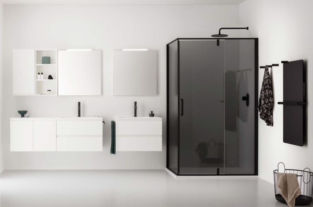 Коллекция LODE профиль чёрный матовый + Grigio Europa glass, поддон Linear Bianco 120 x 80 см Коллекция LODE профиль чёрный матовый + Grigio Europa glass, поддон Linear Bianco 120 x 80 см