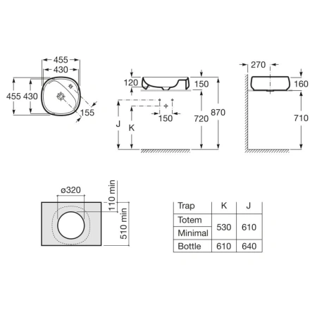 раковина 45,5x45,5 см roca beyond 3270b9630