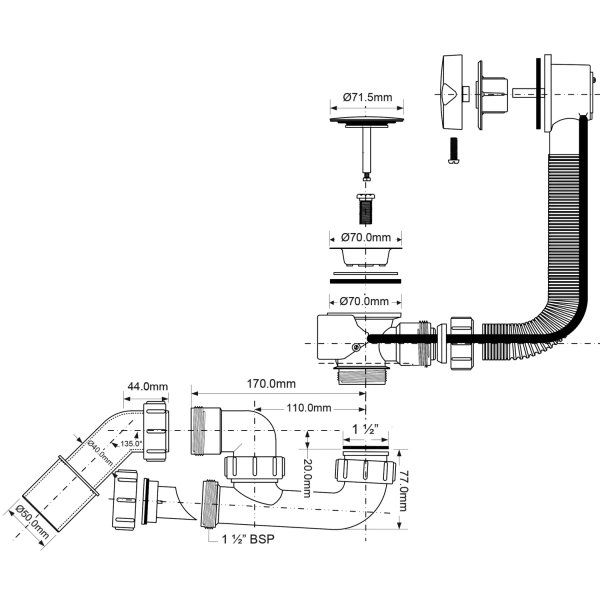 слив-перелив для ванны mcalpine mrb2cns-pb