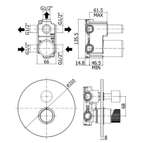 смеситель paffoni jo jo019cr для ванны и душа, встраиваемый, с внутренней частью, хром глянцевый