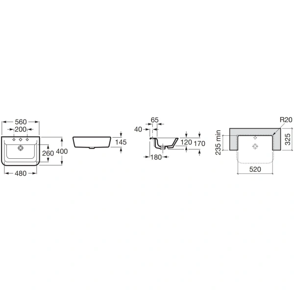 раковина 56x44 см roca the gap 32747s000