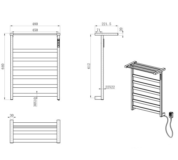 полотенцесушитель электрический wonzon & woghand frankfurt, черный матовый (ww-a1026-mb)