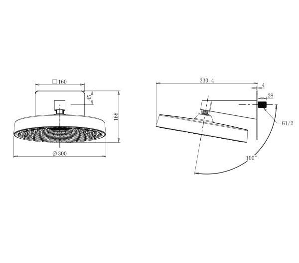 верхний душ wonzon & woghand ww-hs099-mw настенный, ø30 см, белый матовый