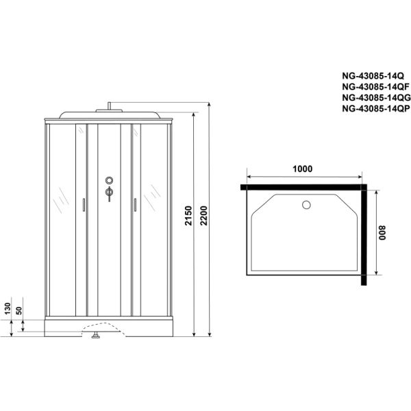 душевая кабина niagara classic 100х80 ng-43085-14q без гидромассажа